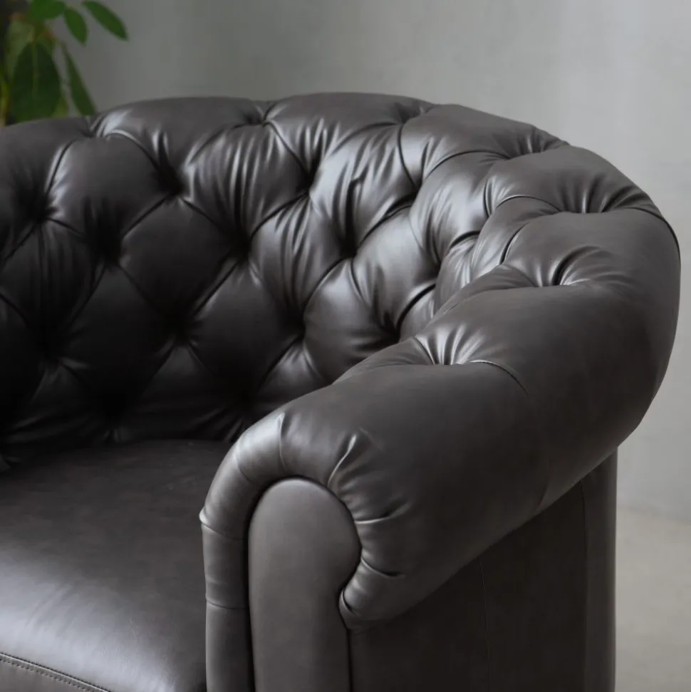 Clubfåtölj chesterfield mörkbrun PU + Fläckborttagare för möbler