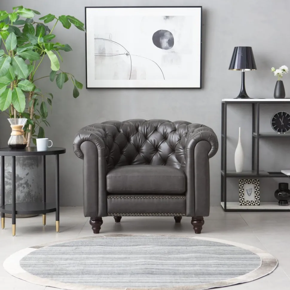 Clubfåtölj chesterfield mörkbrun PU + Fläckborttagare för möbler