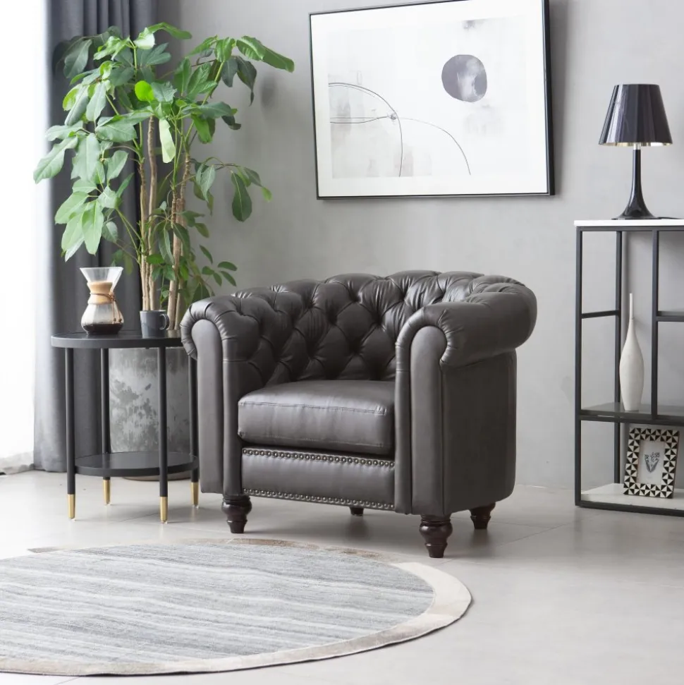 Clubfåtölj chesterfield mörkbrun PU + Fläckborttagare för möbler