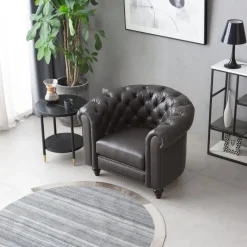 Clubfåtölj chesterfield mörkbrun PU + Fläckborttagare för möbler