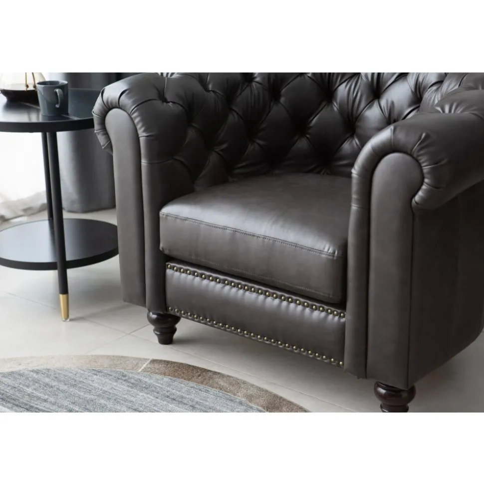 Clubfåtölj chesterfield mörkbrun PU + Fläckborttagare för möbler