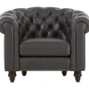 Clubfåtölj chesterfield mörkbrun PU