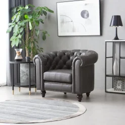 Clubfåtölj chesterfield mörkbrun PU