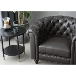 Clubfåtölj chesterfield mörkbrun PU