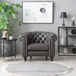 Clubfåtölj chesterfield mörkbrun PU + Textilrengöring för möbler