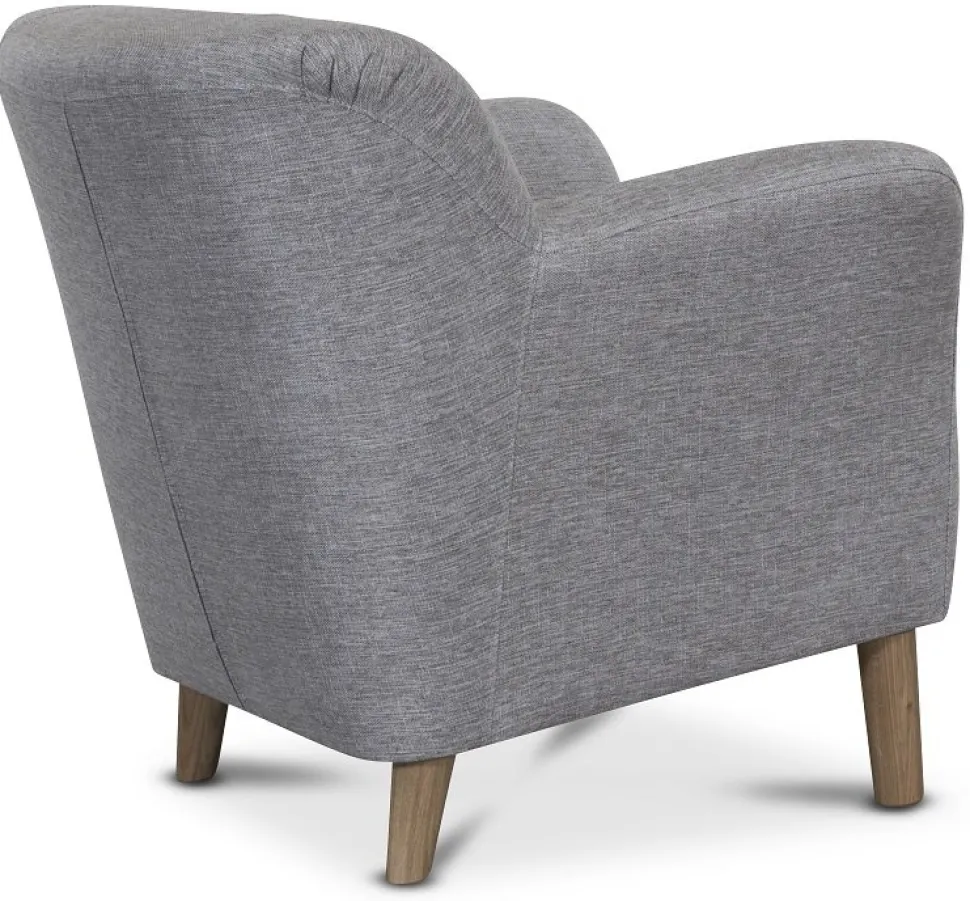 Clubfåtölj i grått tyg med ekben