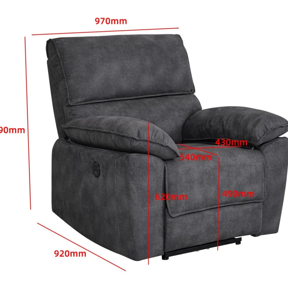 Coventry el reclinerfåtölj grå microfiber