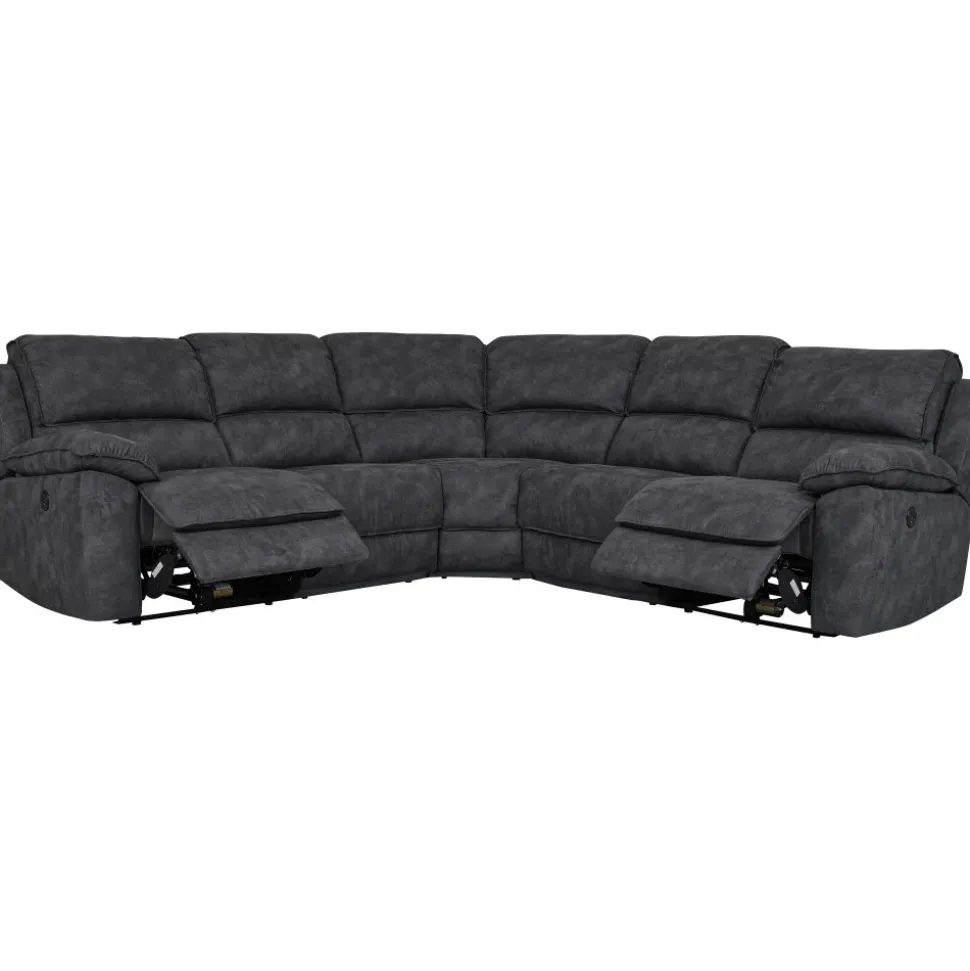 Coventry el-reclinerhörnsoffa grå microfiber + Möbeltassar