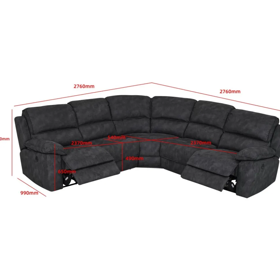 Coventry el-reclinerhörnsoffa grå microfiber + Möbeltassar