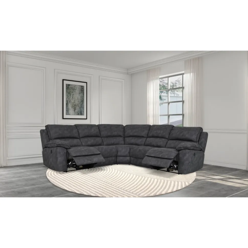 Coventry el-reclinerhörnsoffa grå microfiber + Möbeltassar