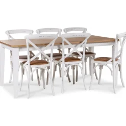 Dalarös matgrupp 180 cm bord vit/ek + 6 st vita Gaston matstolar + 4.00 x Möbeltassar