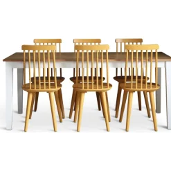 Dalsland matgrupp: Matbord i Ek / Vit med 6 st gula Pinnstolar