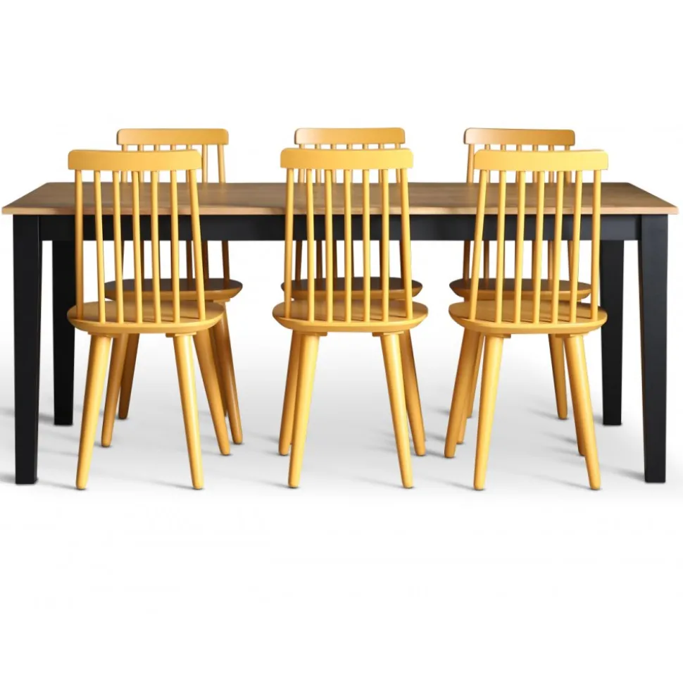Dalsland matgrupp: Matbord i svart / ek med 6 st gula pinnstolar