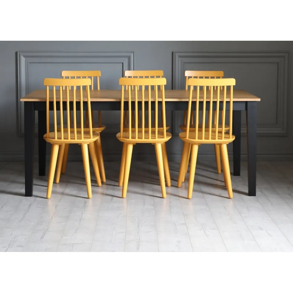 Dalsland matgrupp: Matbord i svart / ek med 6 st gula pinnstolar