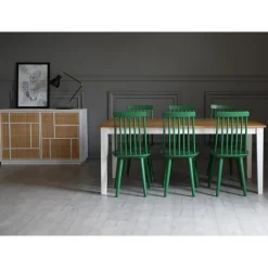 Dalsland matgrupp: Matbord i Ek / vitt med 6 st gröna Pinnstolar