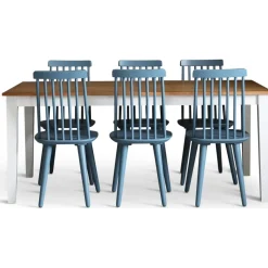 Dalsland matgrupp: Matbord i Ek / vit med 6 st duvblå Pinnstolar + 6.00 x Stolsdyna