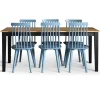 Dalsland matgrupp: Matbord i svart / ek med 6 st duvblå pinnstolar