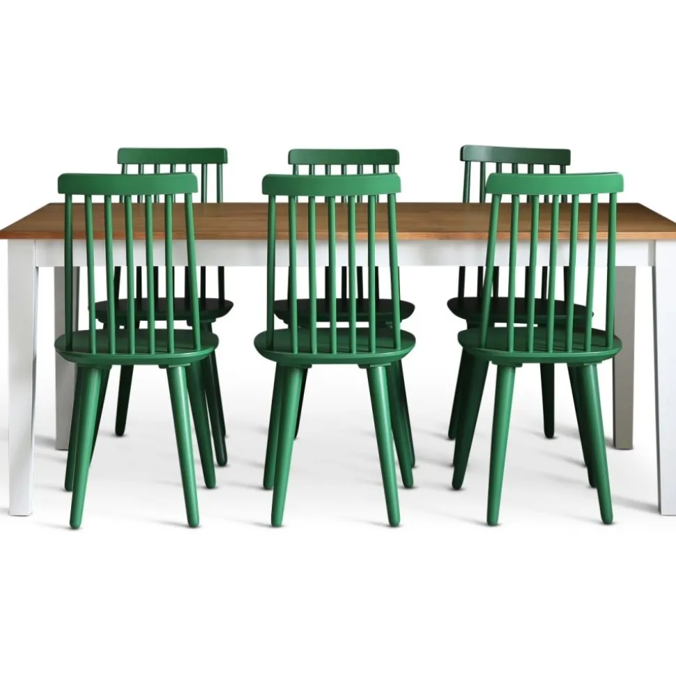 Dalsland matgrupp: Matbord i Ek / vitt med 6 st gröna Pinnstolar + 6.00 x Stolsdyna