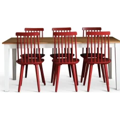 Dalsland matgrupp: Matbord i Ek / Vit med 6 st röda Pinnstolar + 6.00 x Stolsdyna