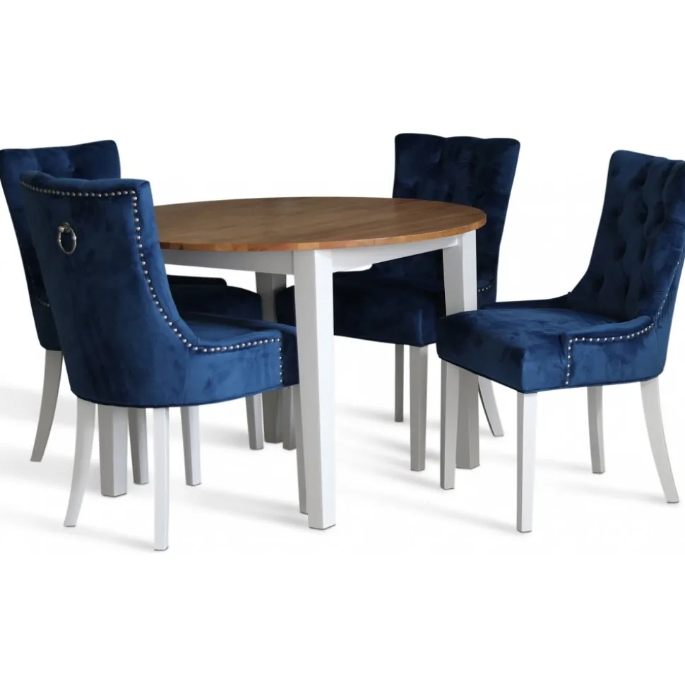 Dalsland matgrupp: Runt bord i Ek / Vit med 4 st Blåa Tuva stolar