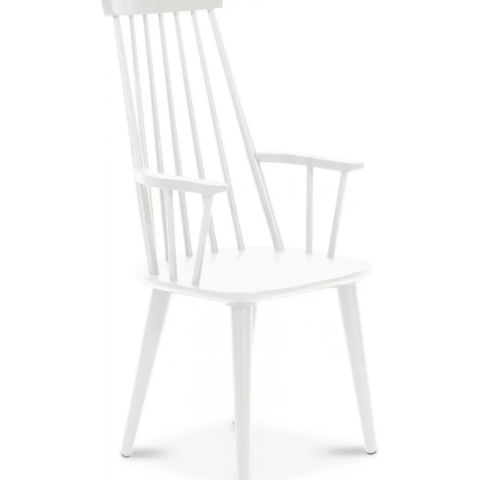 Dalsland vit pinnstol med armstöd och hög rygg + Stolsdyna