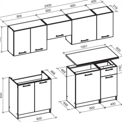 Daria komplett kök 240 cm - Antracit/craft ek
