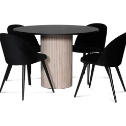 Decibel runt matbord Ø110 cm - Whitewash / Svartbetsad ek