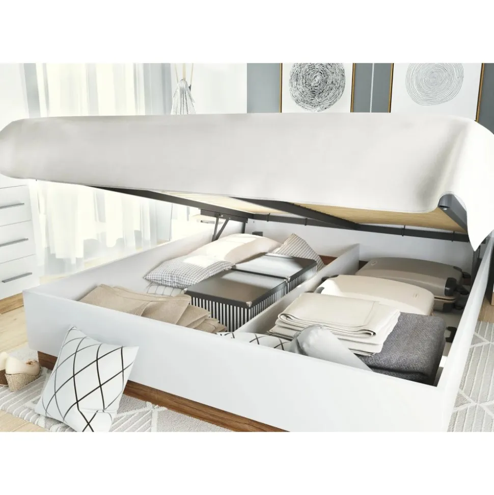 Dentro 140 x 200 cm säng med förvaring - Vit/stirling ek