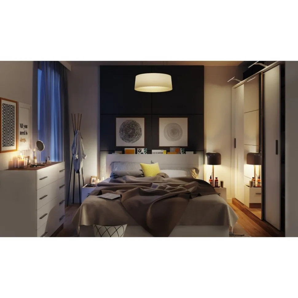 Dentro 140 x 200 cm säng med förvaring - Vit/stirling ek