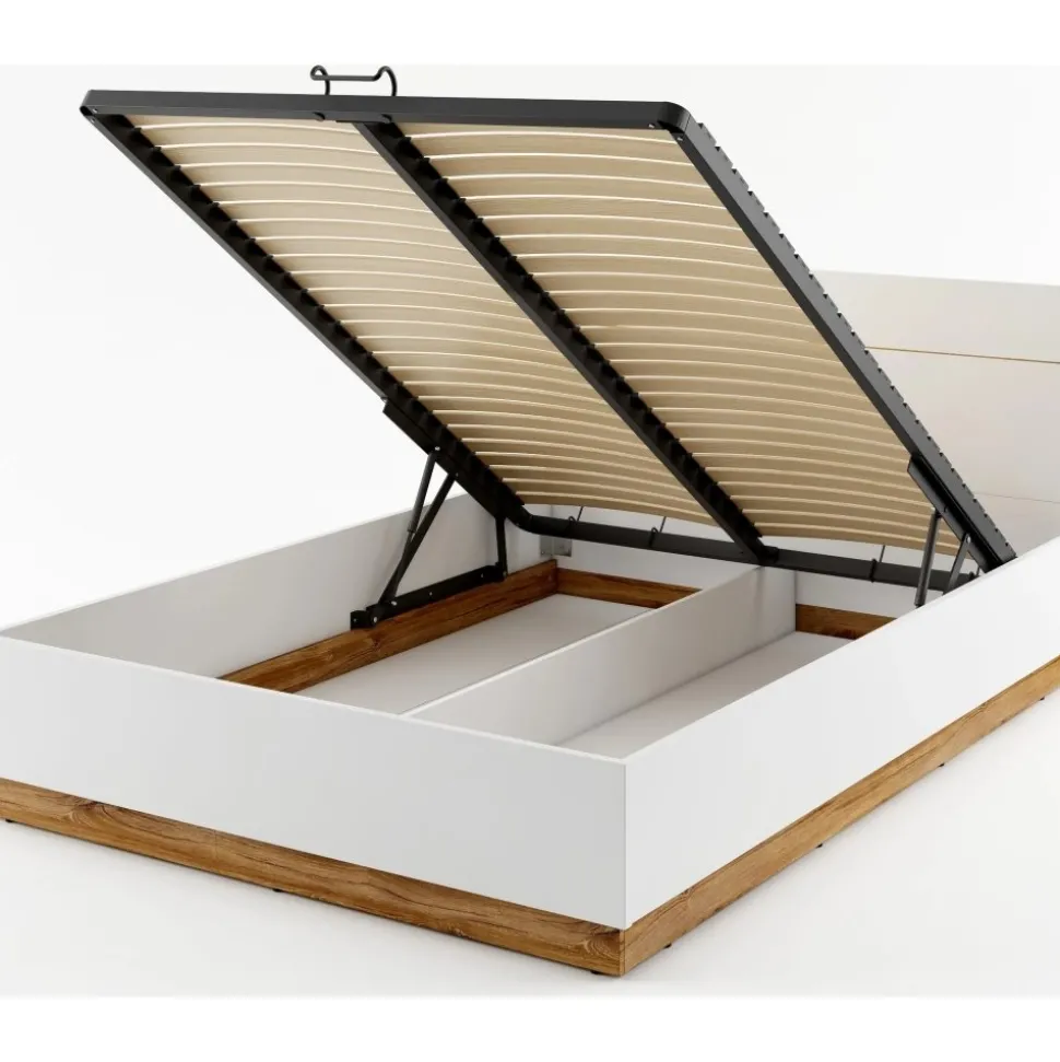 Dentro säng med förvaring 160 x 200 cm - Vit/ek