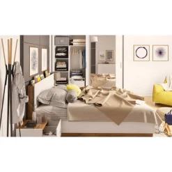 Dentro säng med förvaring 160 x 200 cm - Vit/ek