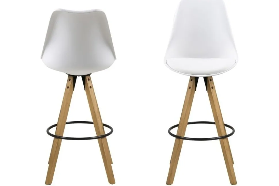 Dima barstol med träben och Vit PU sits
