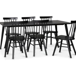 Dipp matgrupp; matbord 180x90 cm med 6 st svarta Orust pinnstolar