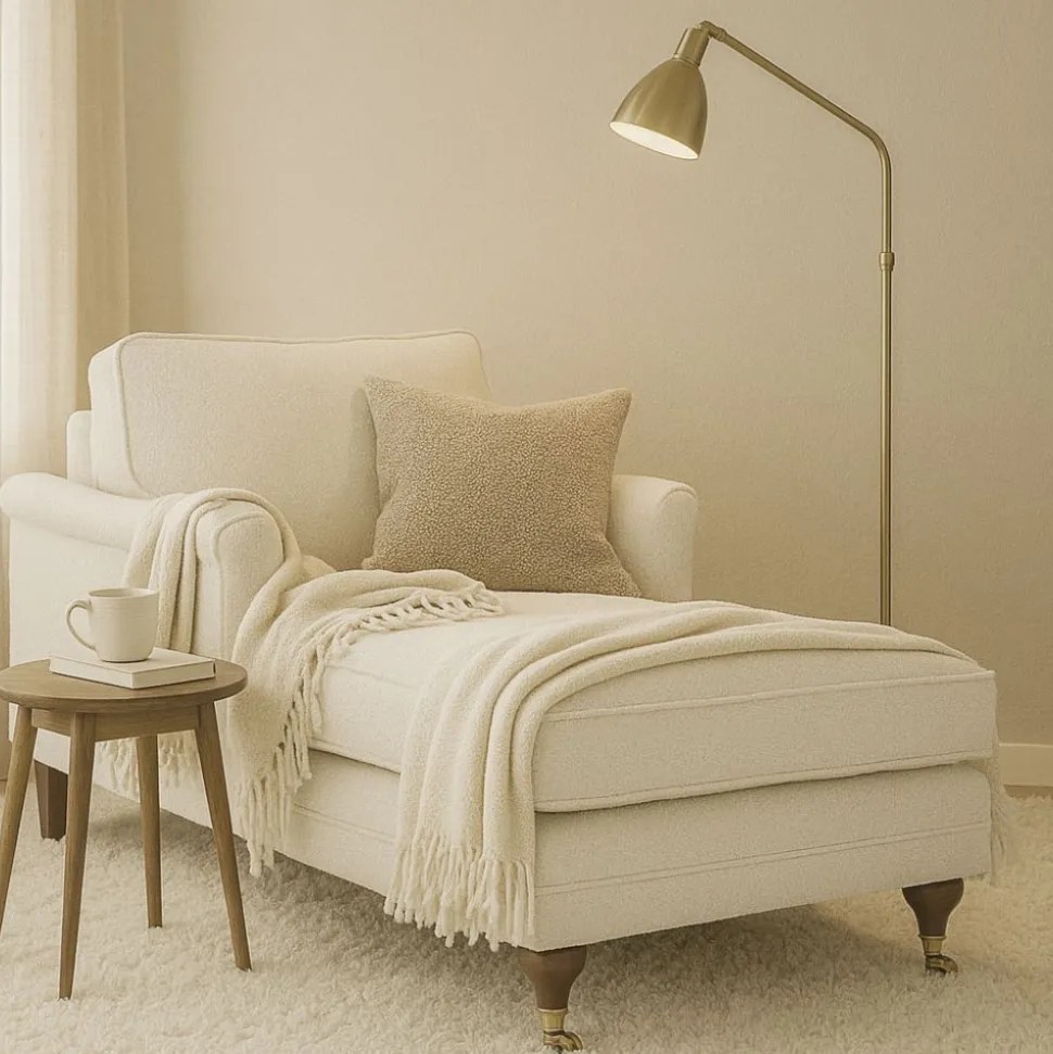 Divanfåtölj vit bouclé - Howard