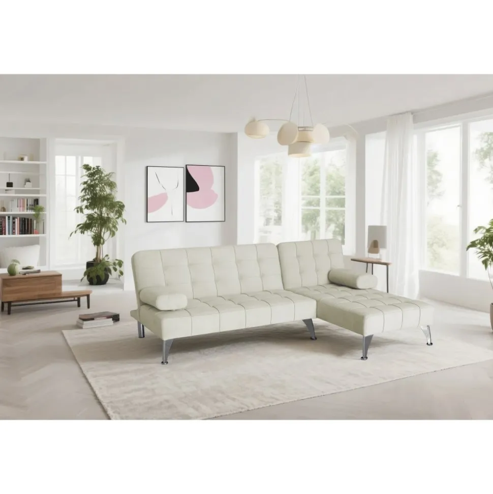 Divansoffa med bäddfunktion beige sammet