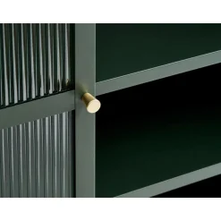 Dobb mörkgrönt metallskåp med glasdörrar