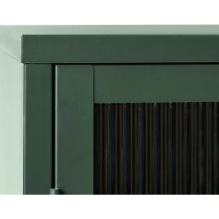 Dobb mörkgrönt metallskåp med glasdörrar