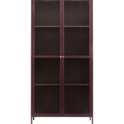 Dobb vinrött metallskåp med glasdörrar H190 cm