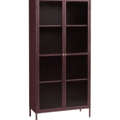 Dobb vinrött metallskåp med glasdörrar H190 cm