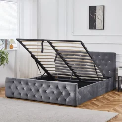 Dubbelsäng grå sammet 180 x 200 cm - Dubai + Möbeltassar