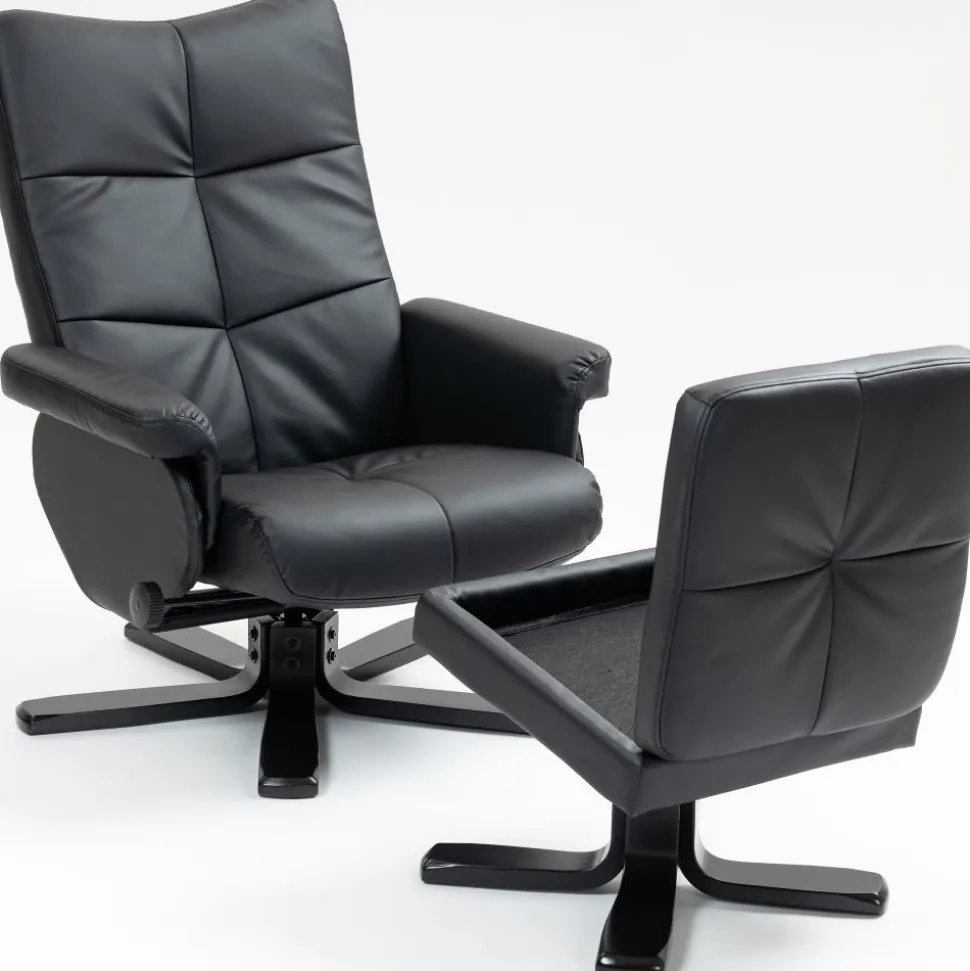 Duva reclinerfåtölj med fotpall i svart PU + Textilrengöring för möbler