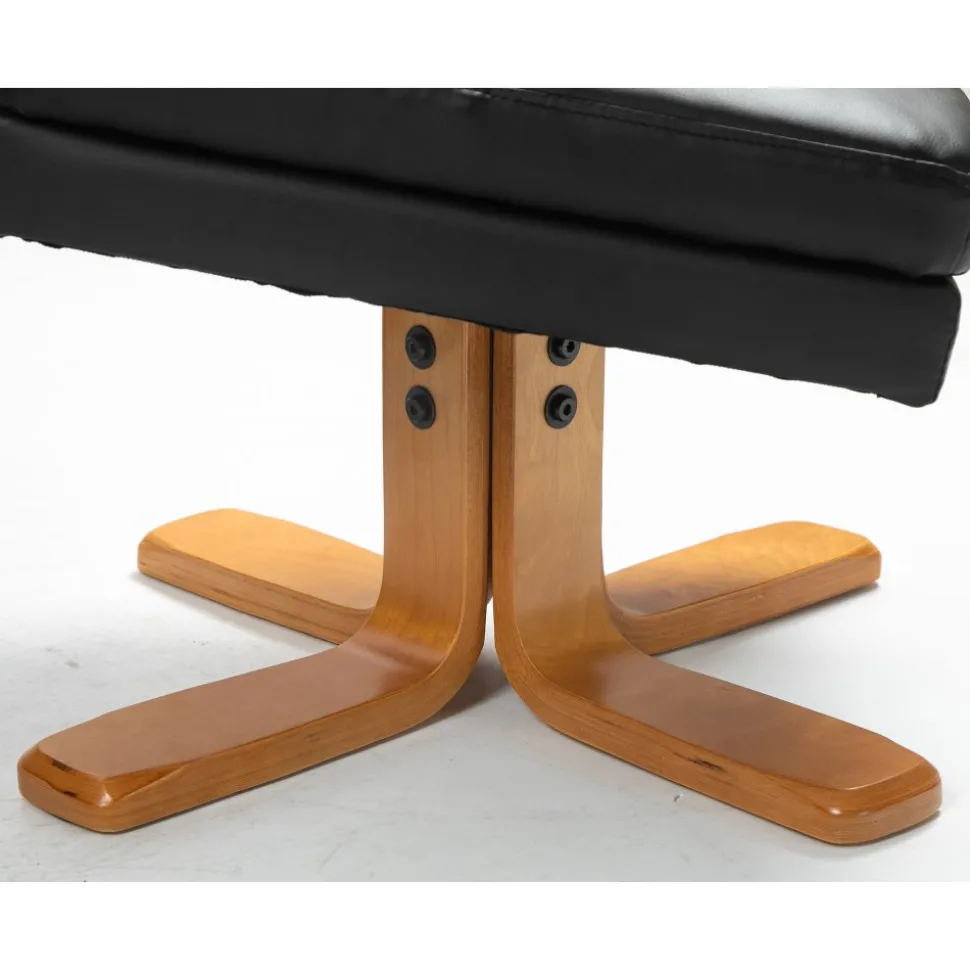 Duva reclinerfåtölj med fotpall i svart PU med bruna ben + Möbeltassar