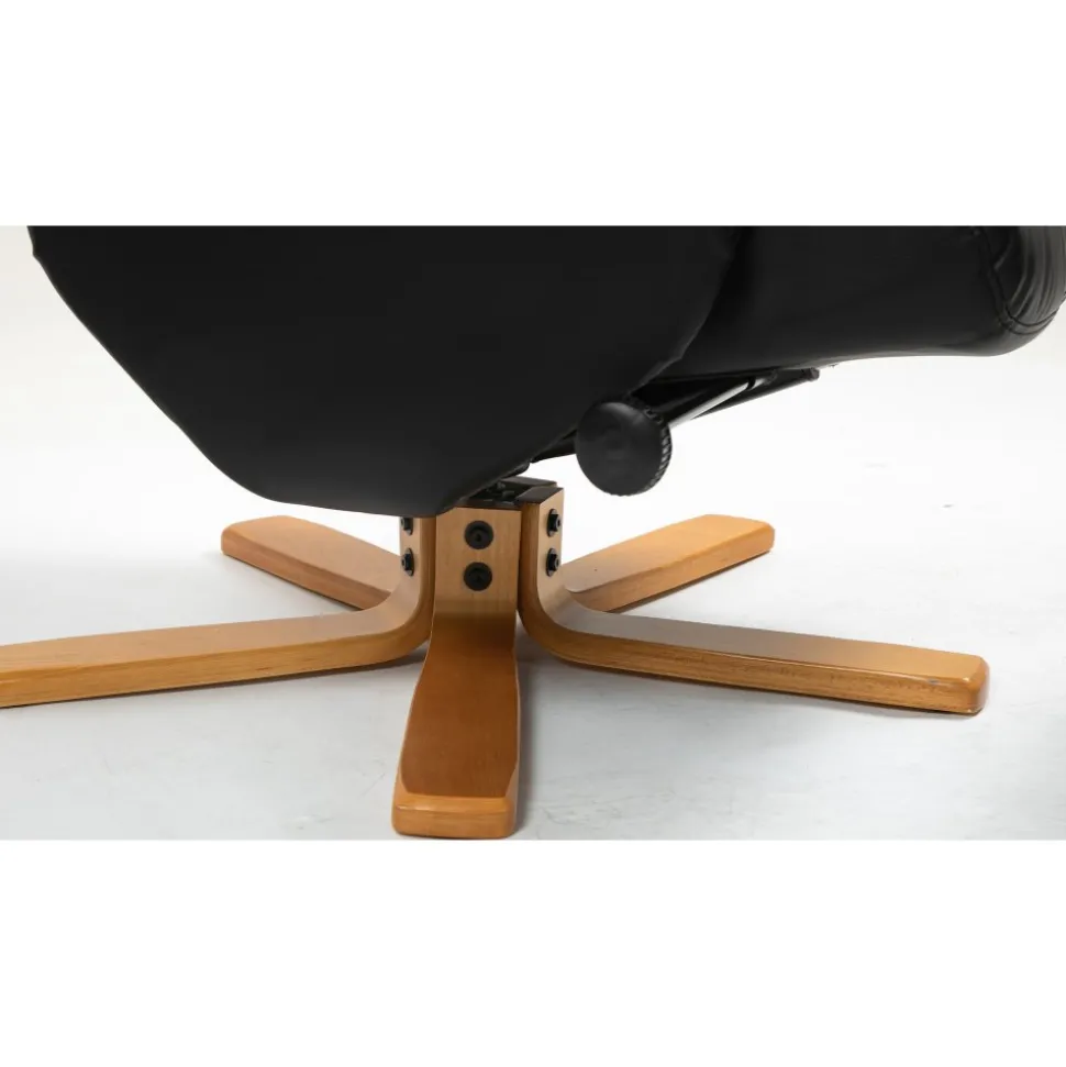 Duva reclinerfåtölj med fotpall i svart PU med bruna ben + Möbeltassar