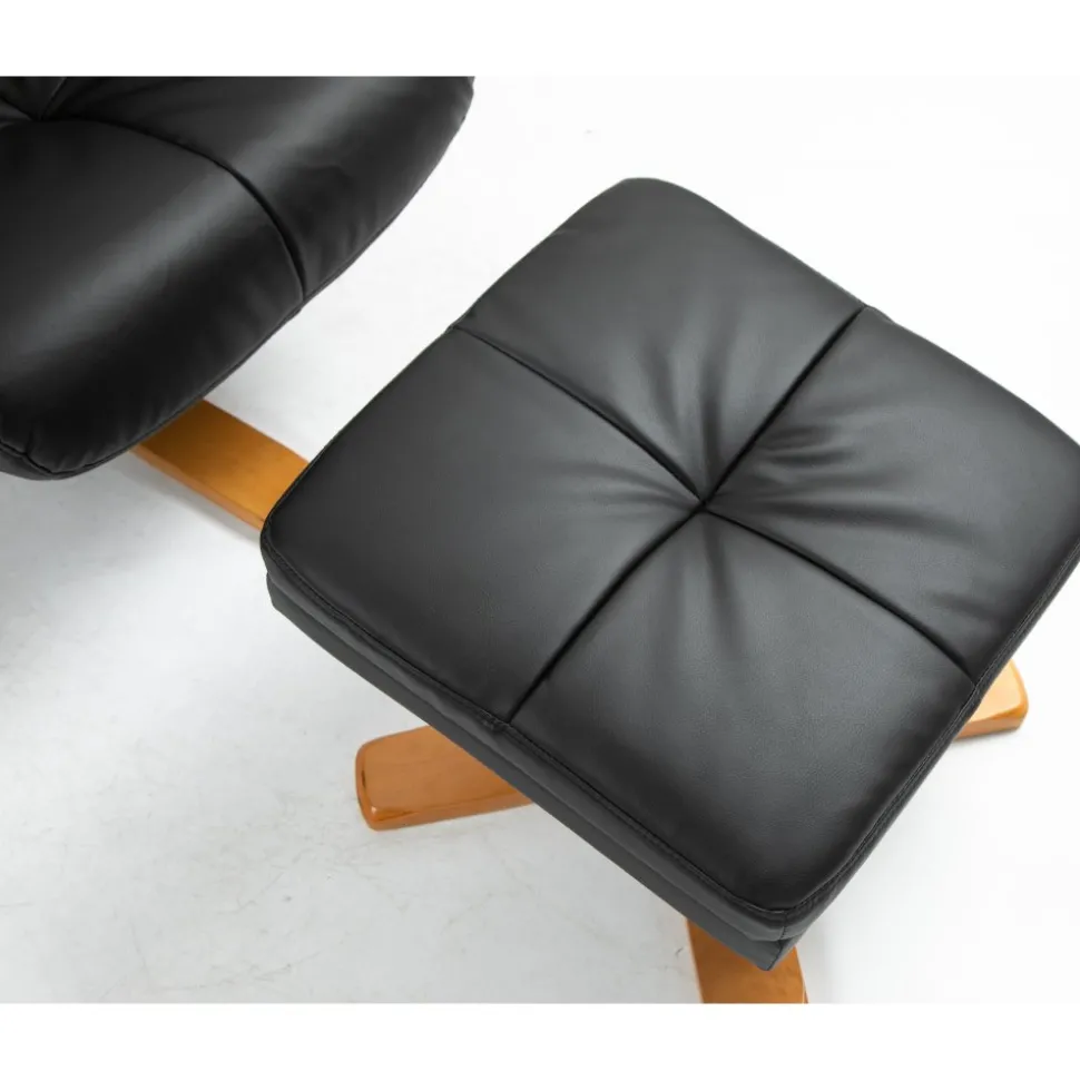 Duva reclinerfåtölj med fotpall i svart PU med bruna ben + Möbeltassar