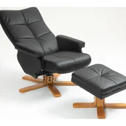 Duva reclinerfåtölj med fotpall i svart PU med bruna ben + Möbeltassar