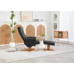 Duva reclinerfåtölj med fotpall i svart PU med bruna ben + Möbeltassar