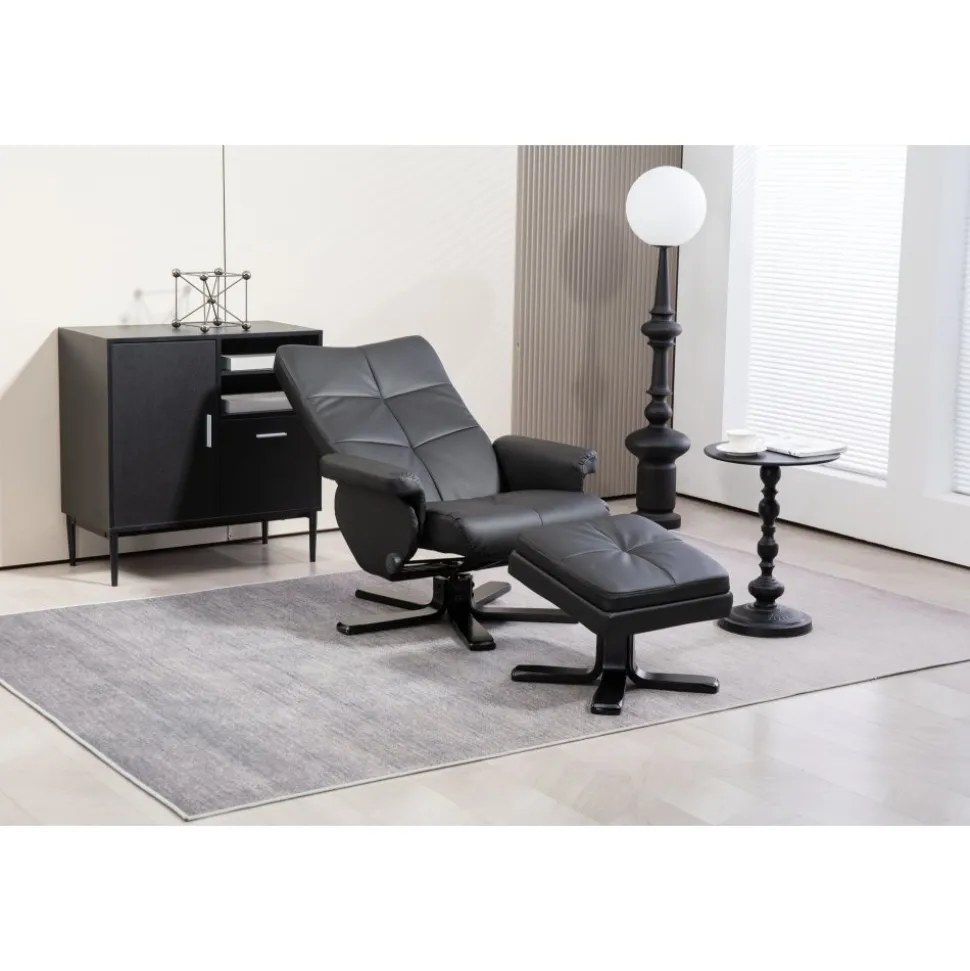 Duva reclinerfåtölj med fotpall i svart PU + Fläckborttagare för möbler