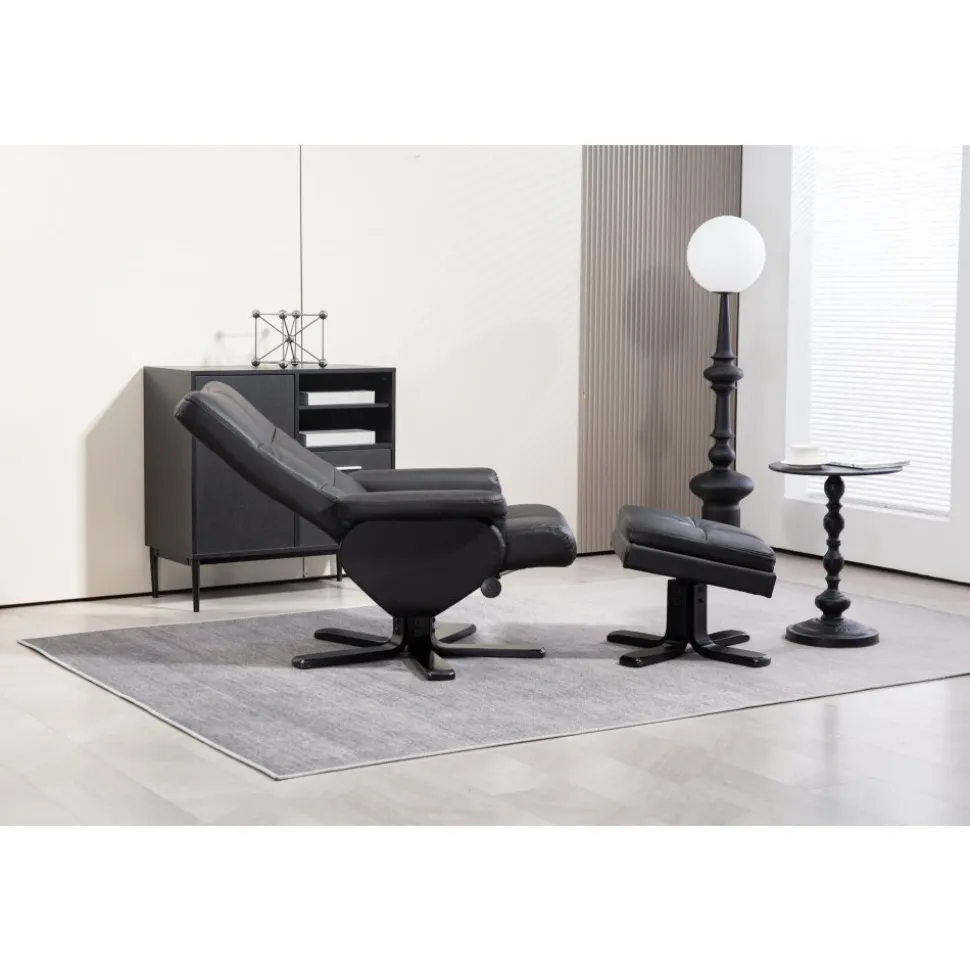 Duva reclinerfåtölj med fotpall i svart PU + Fläckborttagare för möbler
