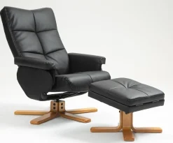 Duva reclinerfåtölj med fotpall i svart PU med bruna ben