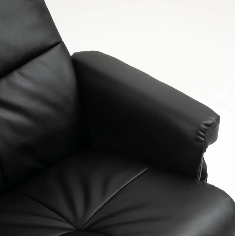 Duva reclinerfåtölj med fotpall i svart PU med bruna ben